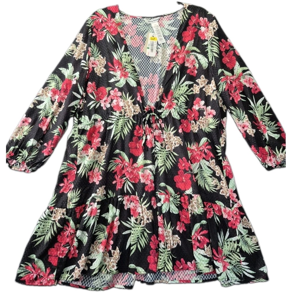 Tommy Bahama Womens L Lily Cat Tie Front Tunic Swim Cover Up NWT $138 Burnout - Picture 2 of 14